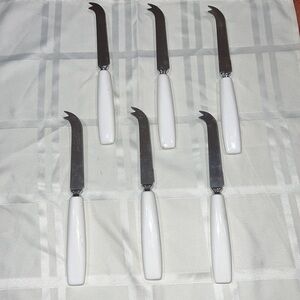 Set of 6 Sheffield England Curved Tip Knife Knives White Ceramic Handle